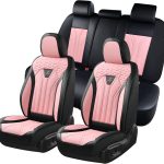 FLORICH Leather Car Seat Covers Full Set for Cars, SUVs & Trucks, Pink Black Front & Rear Automotive Seat Covers, Universal Fit for Toyota Honda Ford Jeep